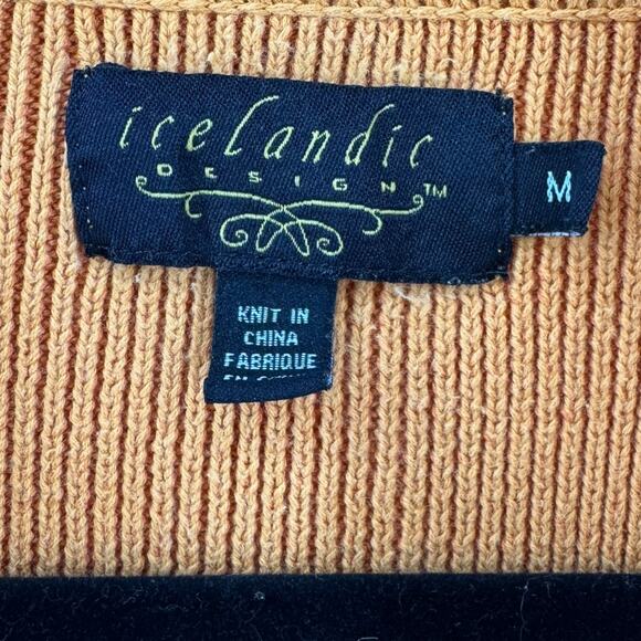 Icelandic Design 100% Cotton Knit Orange Zip Collared Ladies Sweater Sz M Nordic - Picture 3 of 6